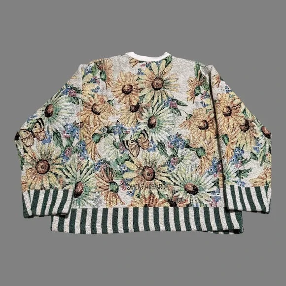 Vintage 90s Sugar Sreet Weavers Sunflower Butterfly AOP Sweater Women's Large - Picture 3 of 8